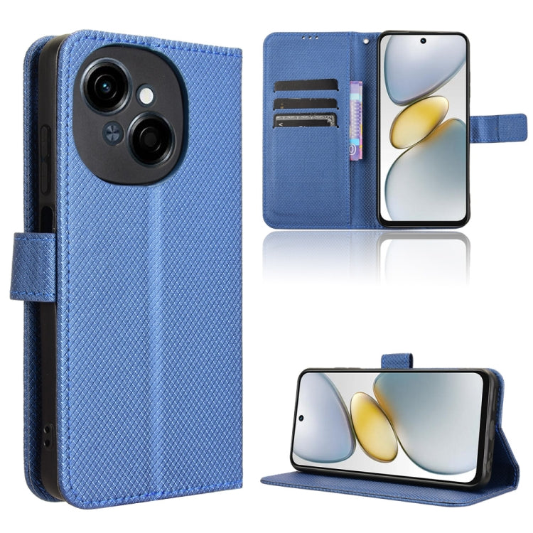 Diamond-texture leather phone case, blue, flip cover with card slots and stand
