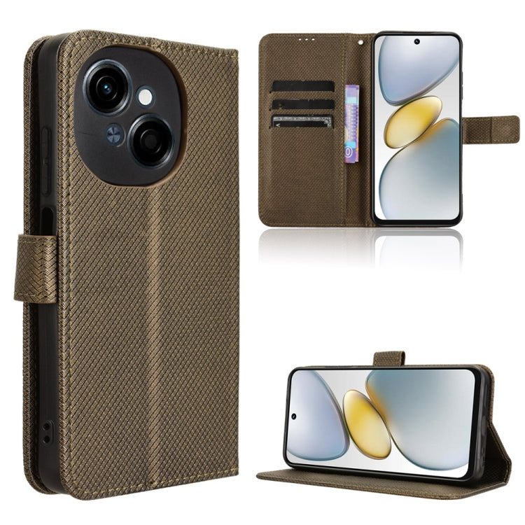 Diamond-texture leather phone case, brown, flip cover with slots and kickstand