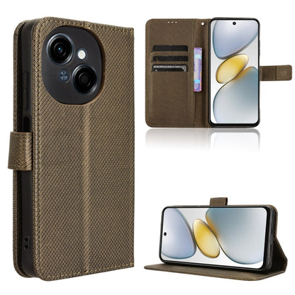 Diamond-texture leather phone case, brown, flip cover with slots and kickstand