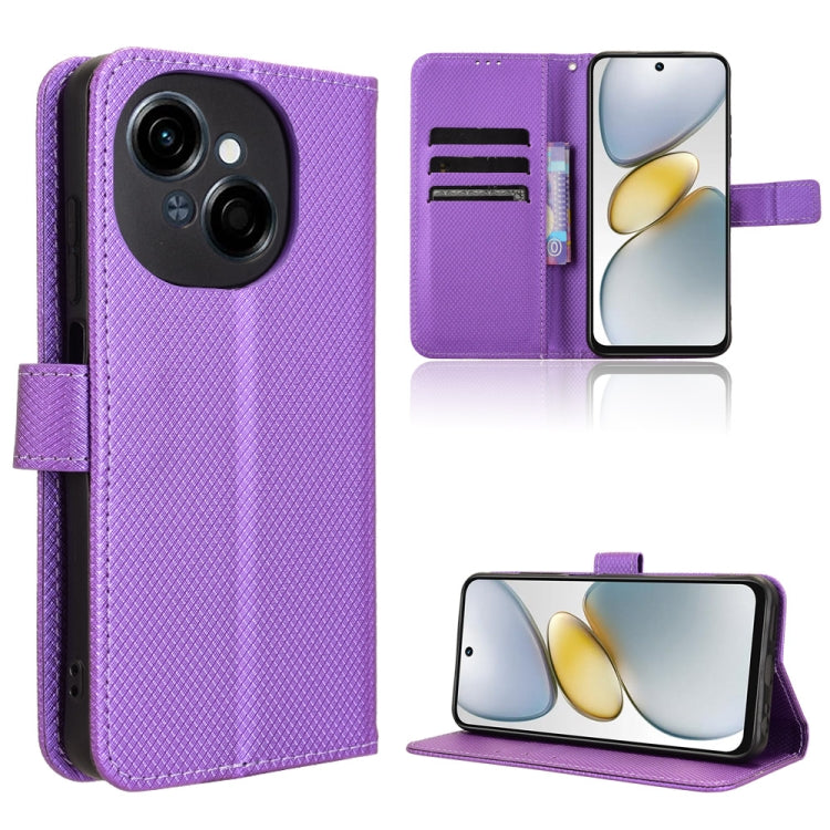 Diamond-texture leather phone case, purple, flip cover with slots and stand