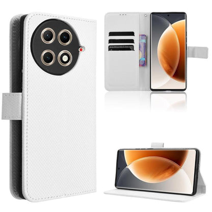 White diamond-texture leather folio phone case with card slots and stand cover