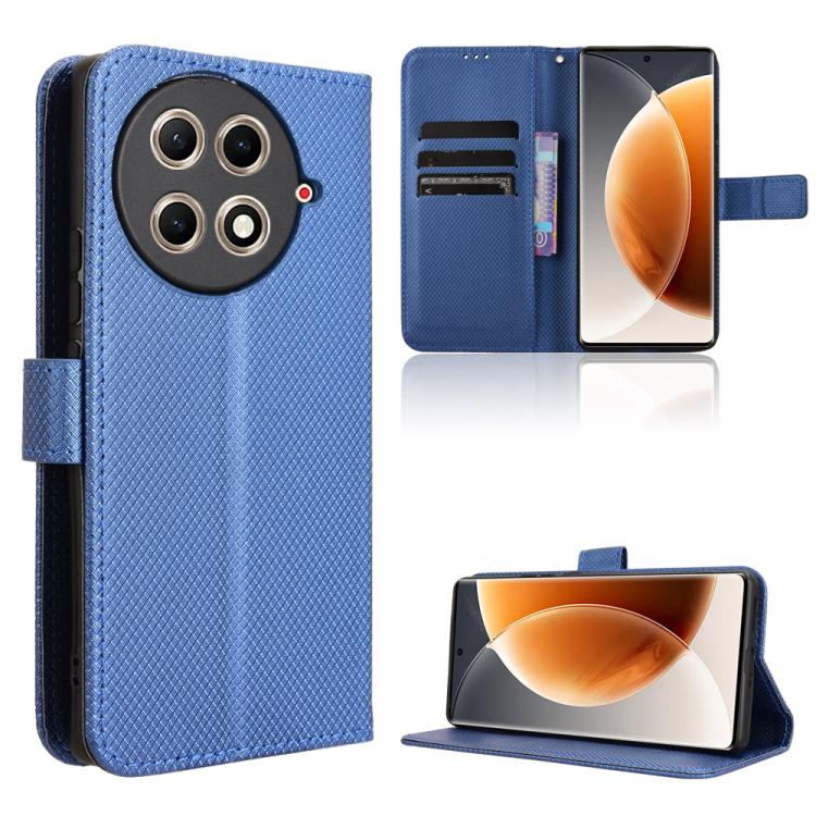 Blue diamond-texture leather folio phone case with card slots and stand cover