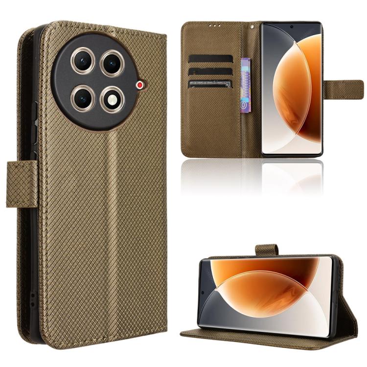 Brown diamond-texture leather folio phone case with card slots and stand cover