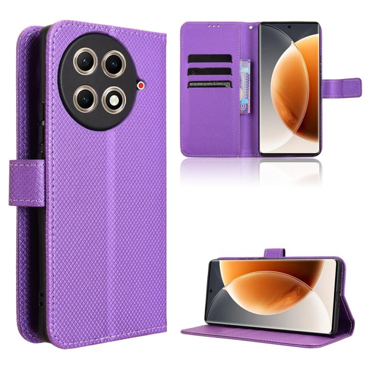 Purple diamond-texture leather folio phone case with card slots and stand cover