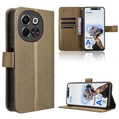 Brown diamond-texture leather folio phone case with card slots and kickstand
