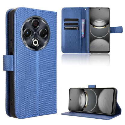 Diamond-texture leather flip phone case with card slots and stand, blue