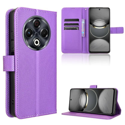 Diamond-texture leather flip phone case with card slots and stand, purple
