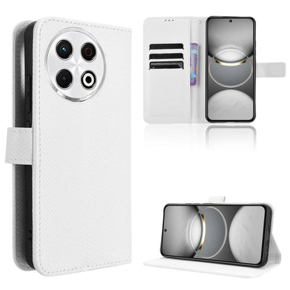 Diamond-texture leather flip phone case with card slots and stand, white