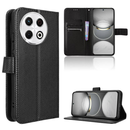 Diamond-texture leather flip phone case with card slots and stand, black