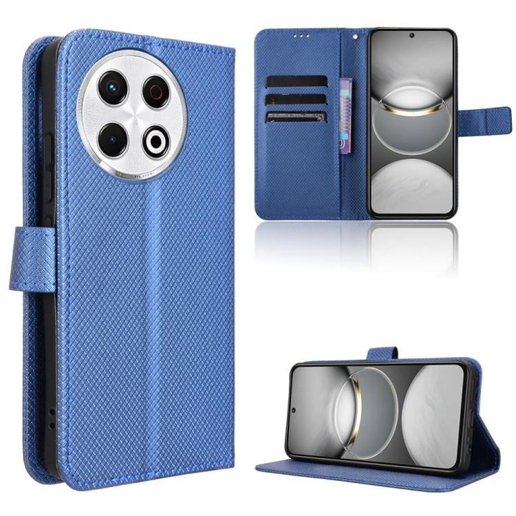 Diamond-texture leather flip phone case with card slots and stand, blue