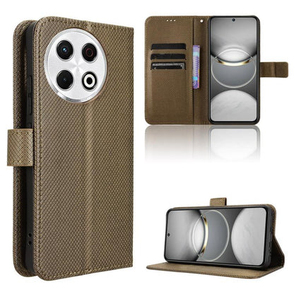 Diamond-texture leather flip phone case with card slots and stand, brown