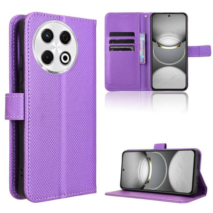 Diamond-texture leather flip phone case with card slots and stand, purple