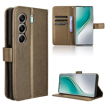 Brown leather wallet phone case with diamond texture and flip cover opening