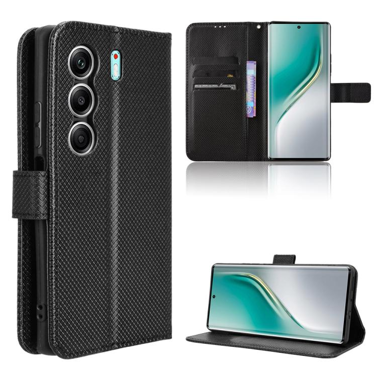 Black diamond-texture leather phone case with textured surface and flip cover