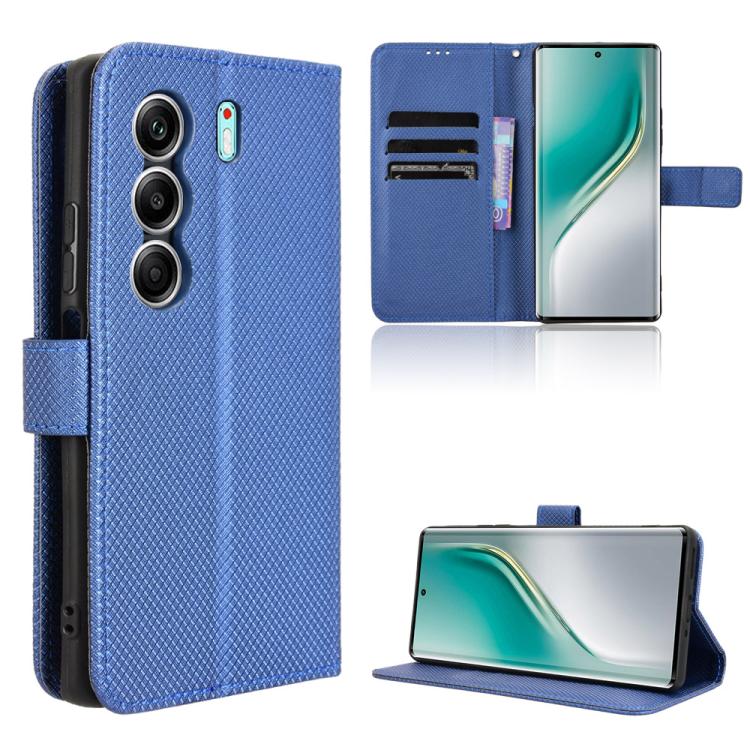 Blue diamond-texture leather phone case with stand for landscape viewing