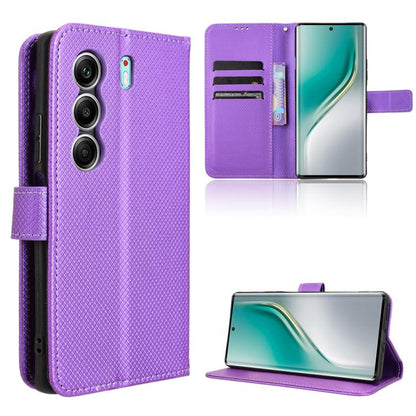 Purple diamond-texture leather phone case with kickstand and flip cover