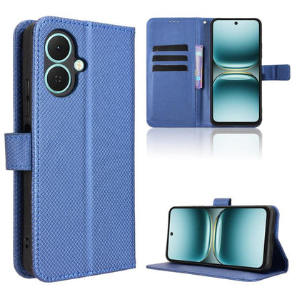 Blue diamond-texture leather phone case with flip cover and dual camera cutout