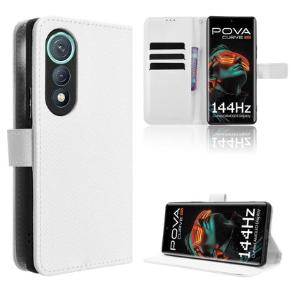 White diamond-texture leather wallet phone case with flip cover and side cutouts