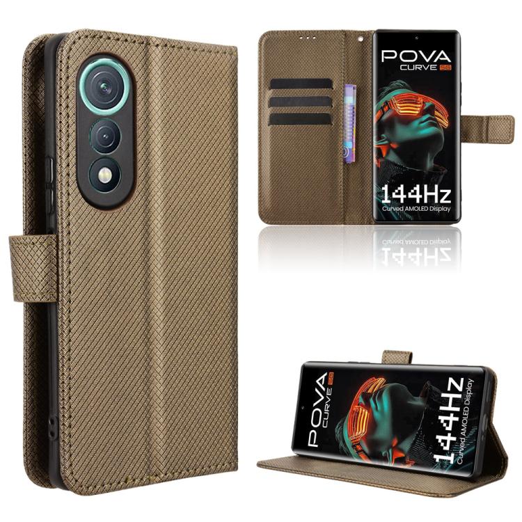 Brown diamond-texture leather wallet phone case with flip cover and stand support