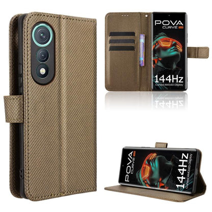Brown diamond-texture leather wallet phone case with flip cover and stand support