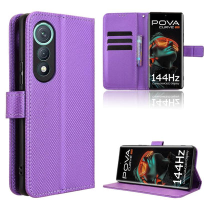 Purple diamond-texture leather wallet phone case with flip cover and stand support