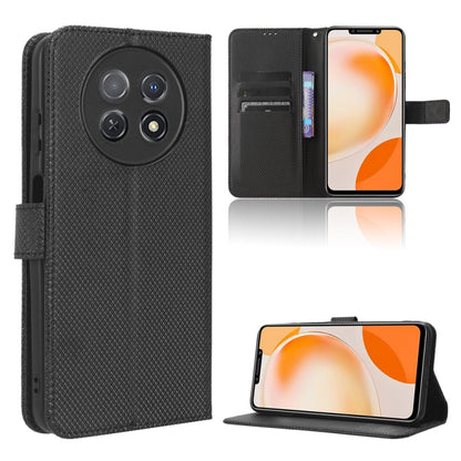 Black diamond-texture leather wallet phone case with folio stand and card slots