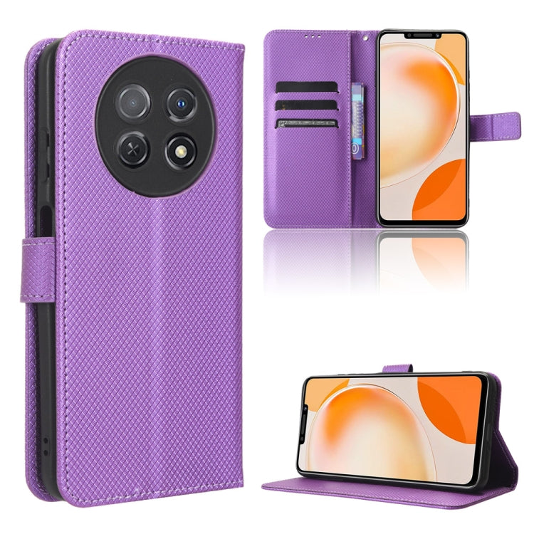 Purple diamond-texture leather wallet phone case with folio stand and card slots