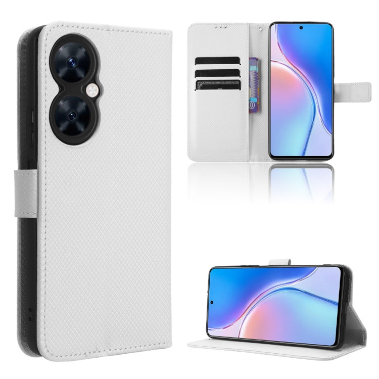 Diamond texture leather phone case, white folio with side strap and kickstand