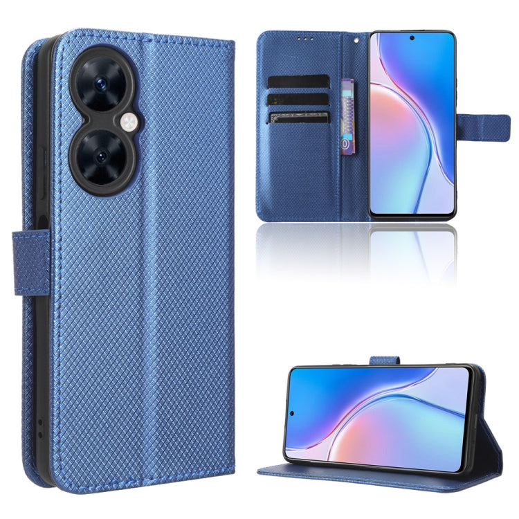 Diamond texture leather phone case, blue folio with side strap and kickstand