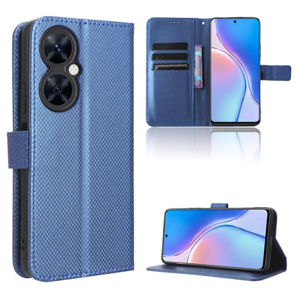 Diamond texture leather phone case, blue folio with side strap and kickstand