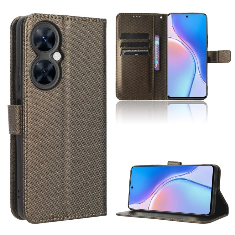 Diamond texture leather phone case, brown folio with side strap and kickstand