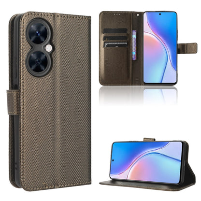 Diamond texture leather phone case, brown folio with side strap and kickstand