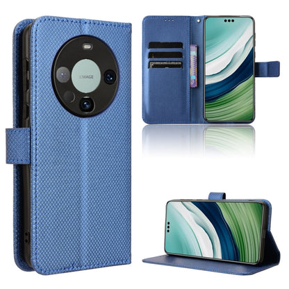 Diamond-texture leather folio phone case with card slots and stand, blue.