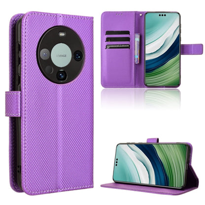 Diamond-texture leather folio phone case with card slots and stand, purple.