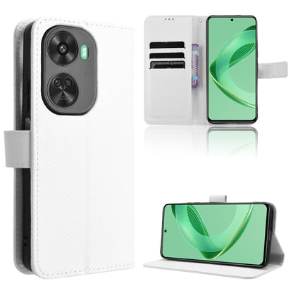 White diamond-texture leather wallet phone case with magnetic flip and stand