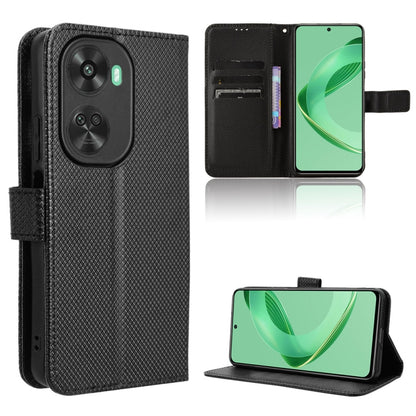 Black diamond-texture leather wallet phone case with magnetic flip and stand