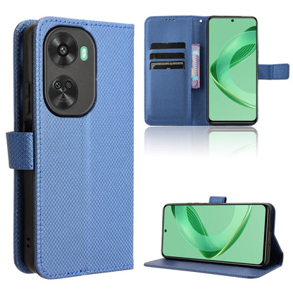 Blue diamond-texture leather wallet phone case with magnetic flip and stand