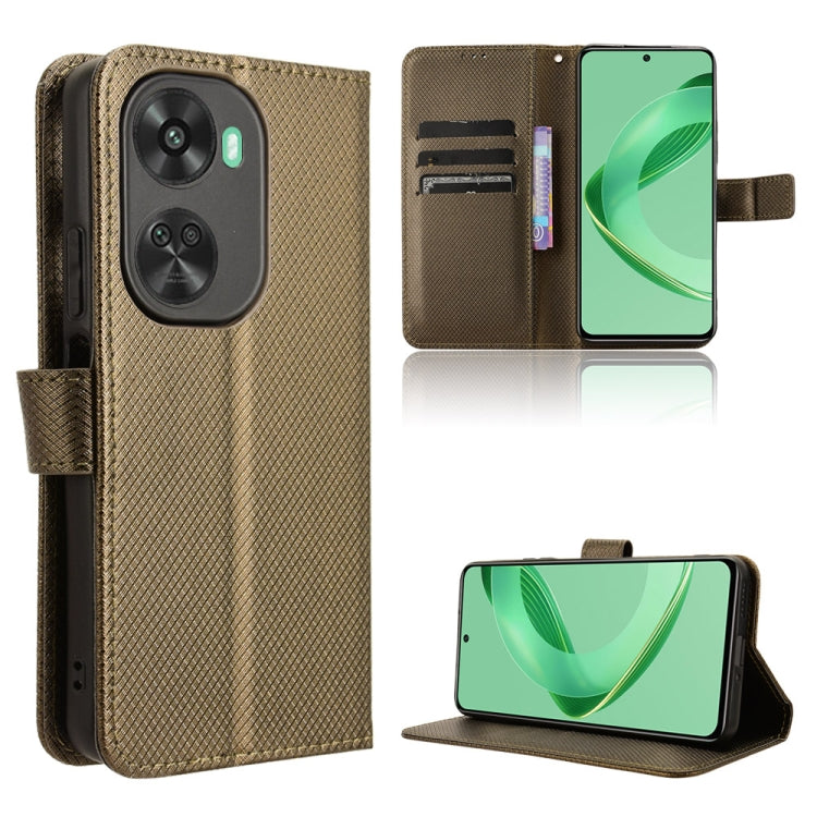 Brown diamond-texture leather wallet phone case with magnetic flip and stand
