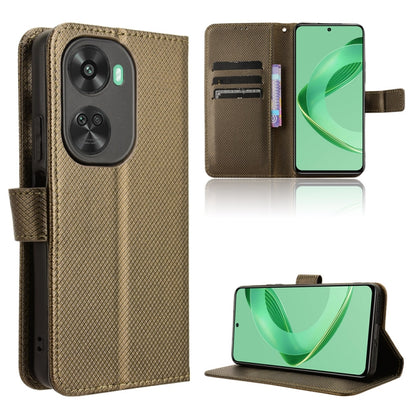 Brown diamond-texture leather wallet phone case with magnetic flip and stand