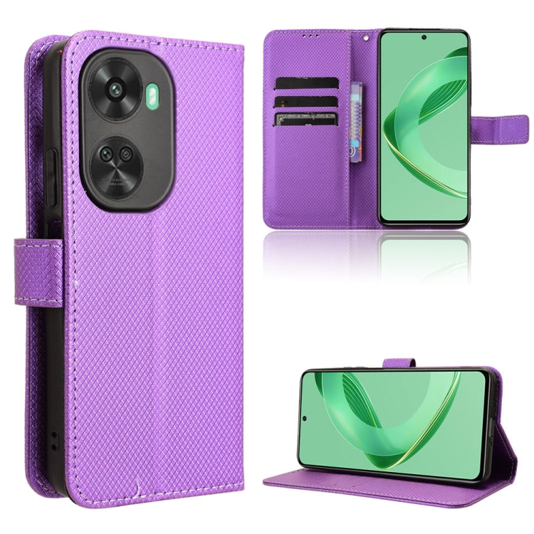 Purple diamond-texture leather wallet phone case with magnetic flip and stand
