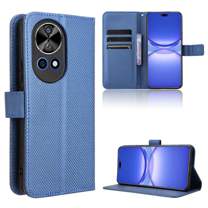 Diamond-texture leather folio phone case with card slots and stand, blue.