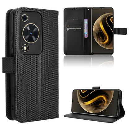 Black diamond-texture leather phone case with circular camera cutout and kickstand