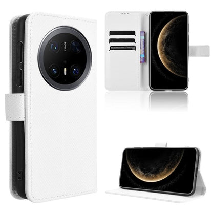 White diamond-texture leather wallet phone case with card slots and stand flap