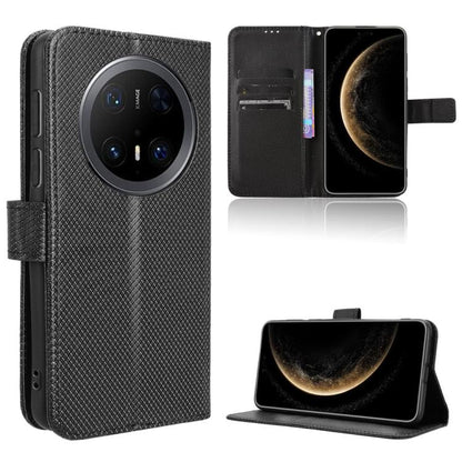 Black diamond-texture leather wallet phone case with card slots and stand flap