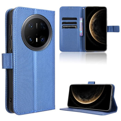 Blue diamond-texture leather wallet phone case with card slots and stand flap