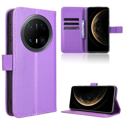Purple diamond-texture leather wallet phone case with card slots and stand flap