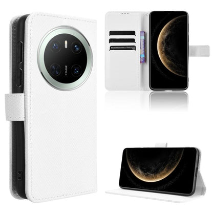 White diamond-texture leather wallet phone case with card slots and side cutouts