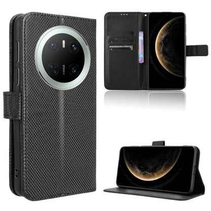 Black diamond-texture leather wallet phone case with camera cutout and stand