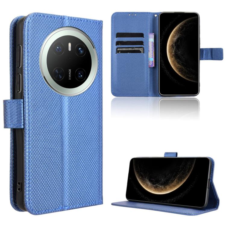 Blue diamond-texture leather wallet phone case with camera cutout