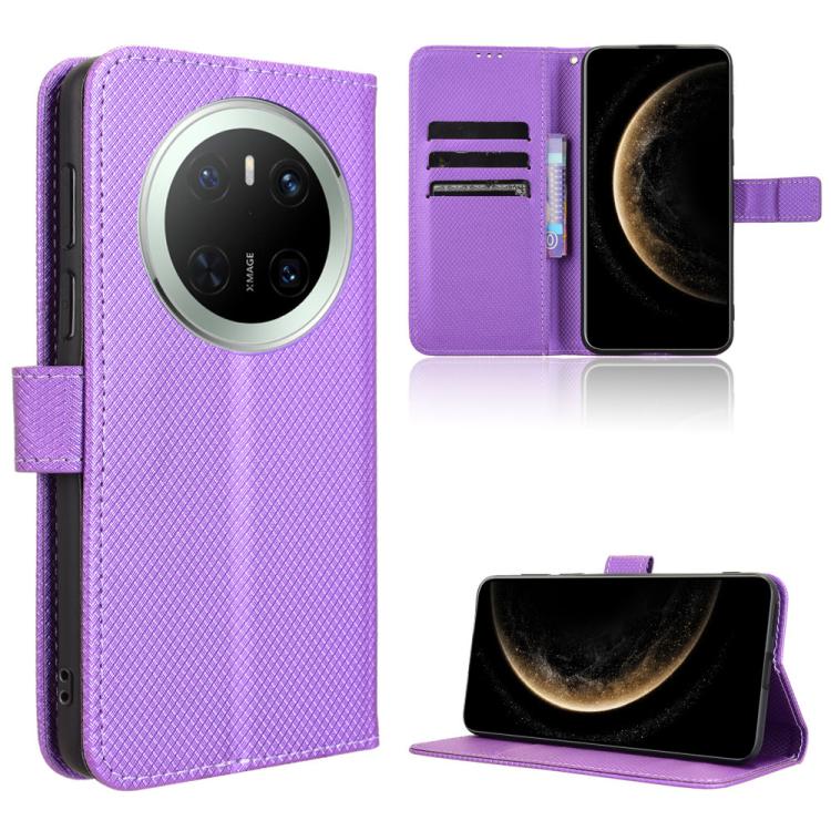 Purple diamond-texture leather wallet phone case with camera cutout